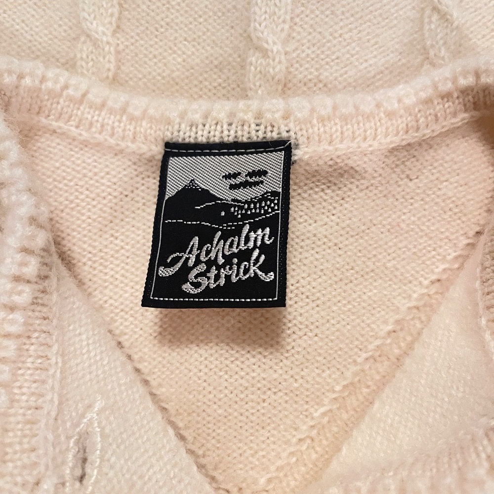 Achalm Strick German Virgin Wool Vintage Cardigan Cream Cable Knit Size Small - Picture 9 of 13